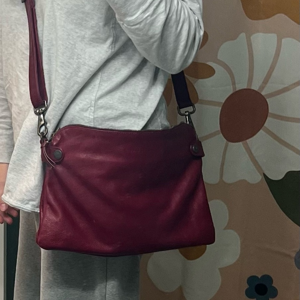Chic burgundy leather crossbody purse comes with matching wallet